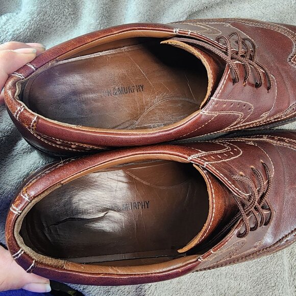Johnston & Murphy Shoes Mens Size 12 Wing Tip Brown Leather Brogue Oxford *GUC*